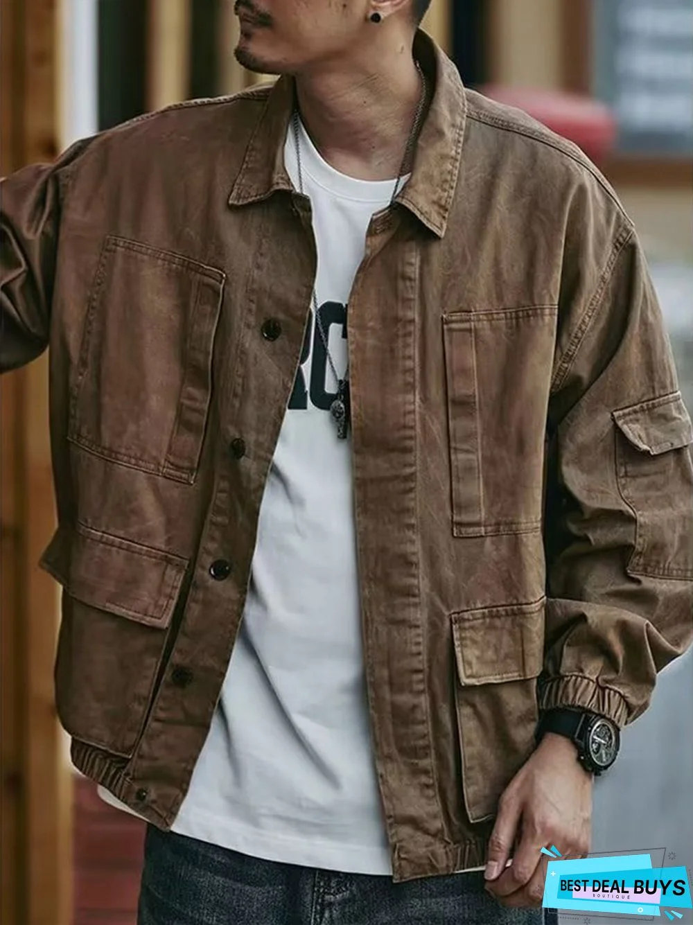 Retro Casual Loose Solid Color Jacket