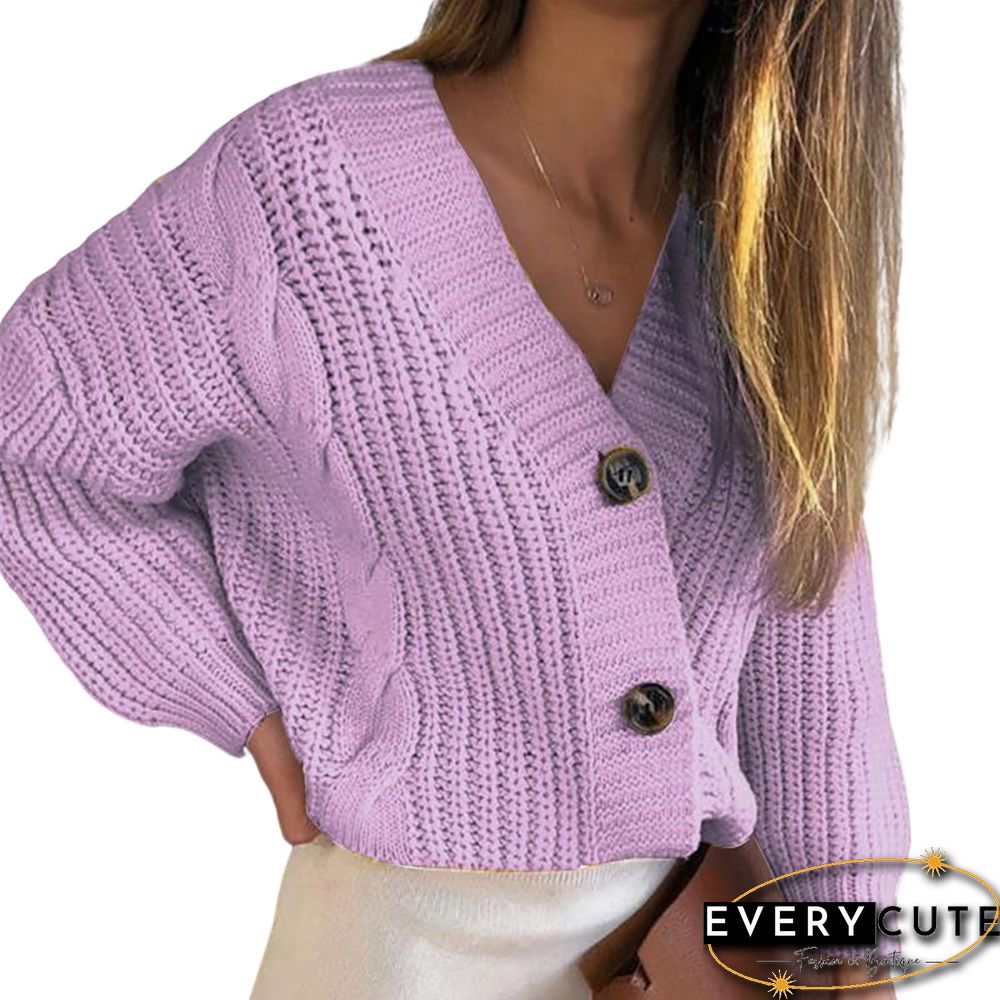 Purple Chunky Open Front Button Cardigan
