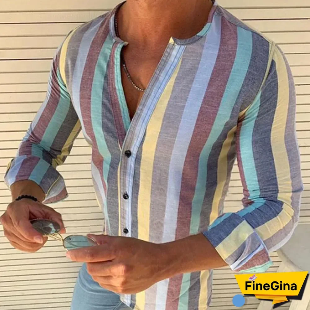 Spring/summer Men Fashion Colorful Stripe Slim Fit Shirts
