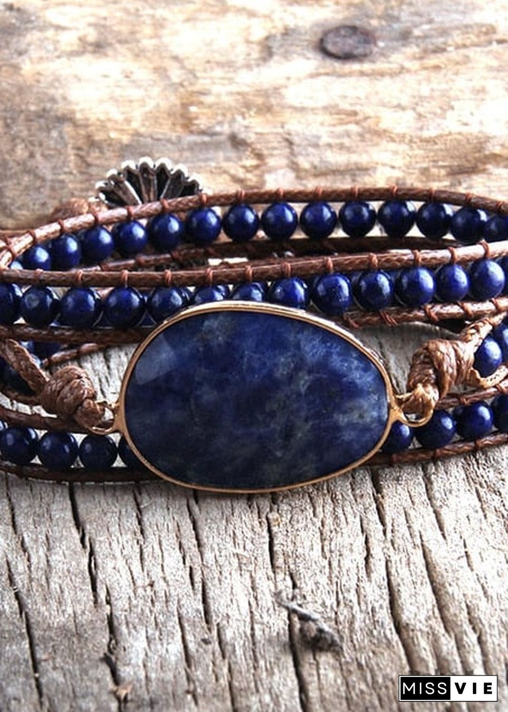 Boho Bracelet, RH 3 Layers Leather Wrap Bracelet, Natural Stones, Blue, Rose, Purple