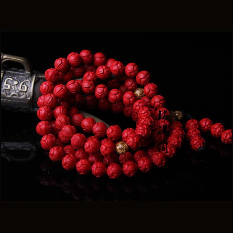 Tibetan Cinnabar Lotus Bead Prosperity Necklace Bracelet Mala