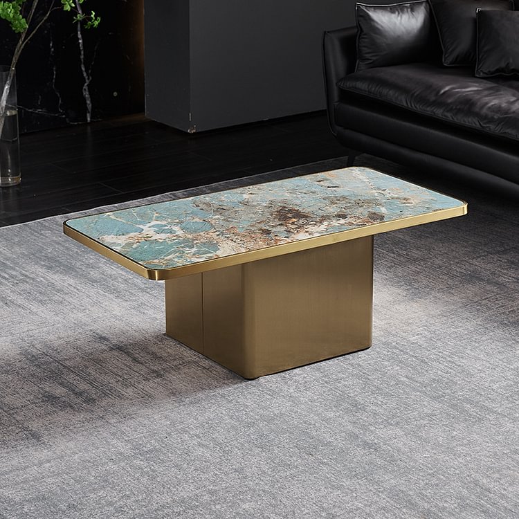 Homemys Modern Stone Coffee Table With Stainless Steel Base