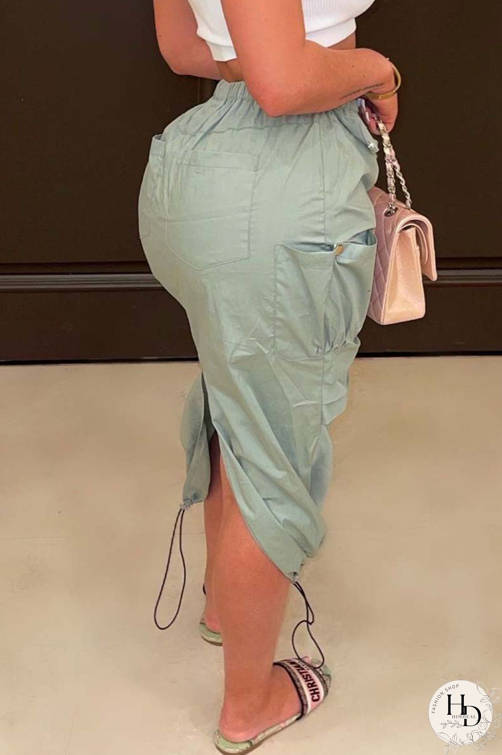 Black Casual Solid Patchwork Pocket High Waist Pencil Solid Color Bottoms