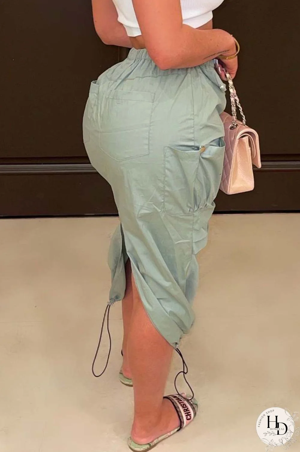 Black Casual Solid Patchwork Pocket High Waist Pencil Solid Color Bottoms