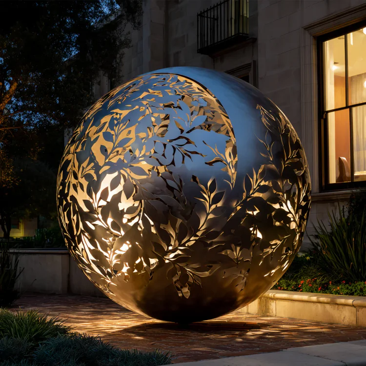 Luminous Sphere Modern Stainless Steel Light Sculpture for Luxury Gardens & Contemporary Outdoor Spaces