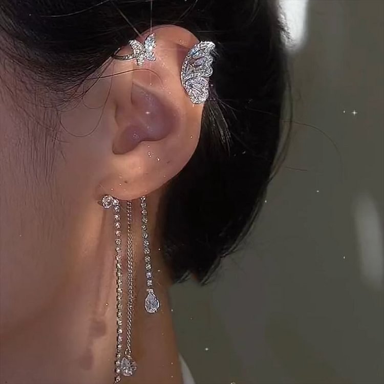 Super Flash Rhinestones with Butterfly Fringe Earrings