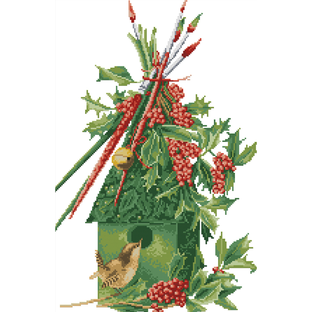 

Christmas Bird House - 14CT Stamped Cross Stitch - 34*49CM, 501 Original