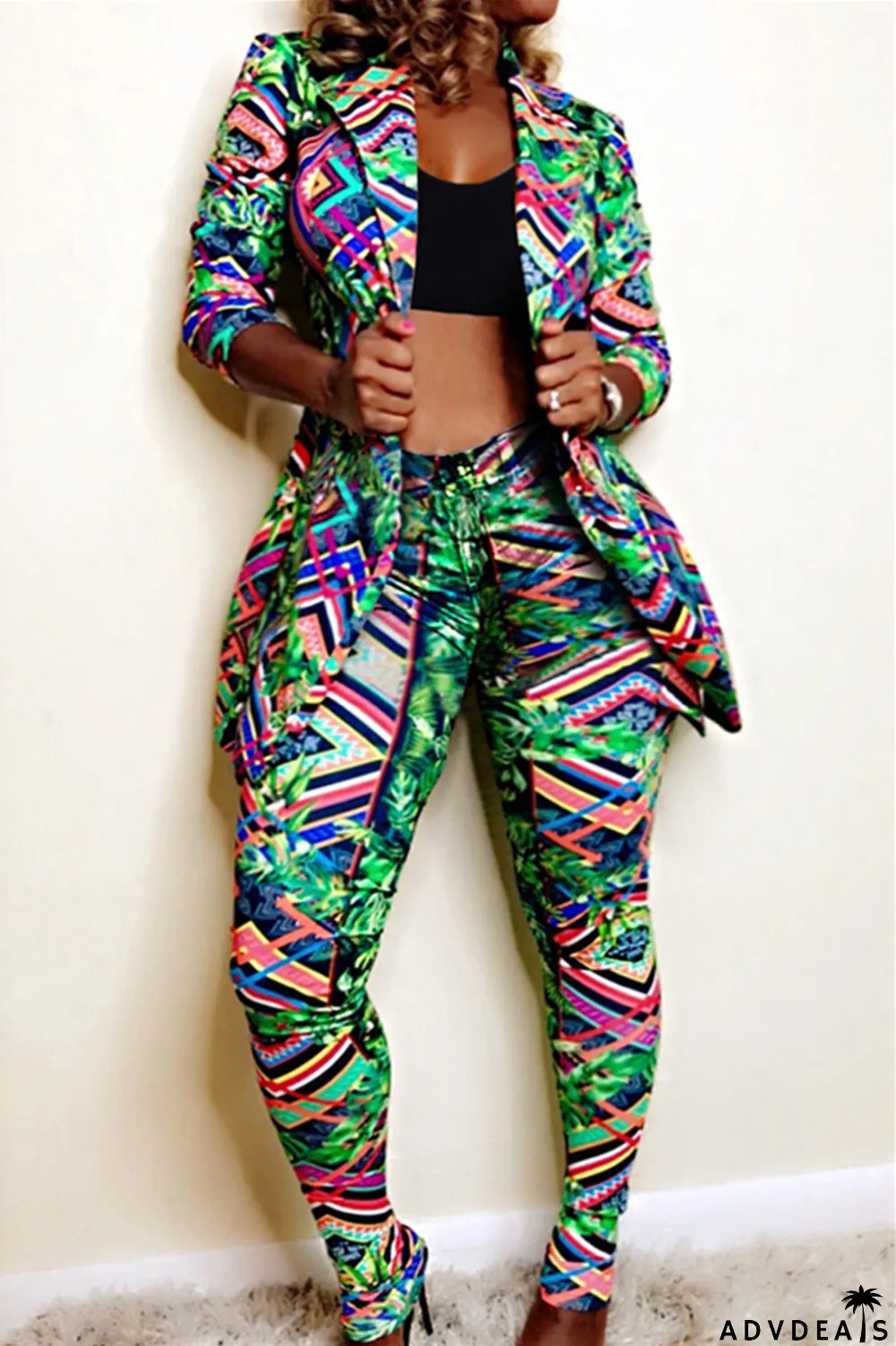 Leopard print Fashion Casual Print Long-Sleeved Two-Piece Suit