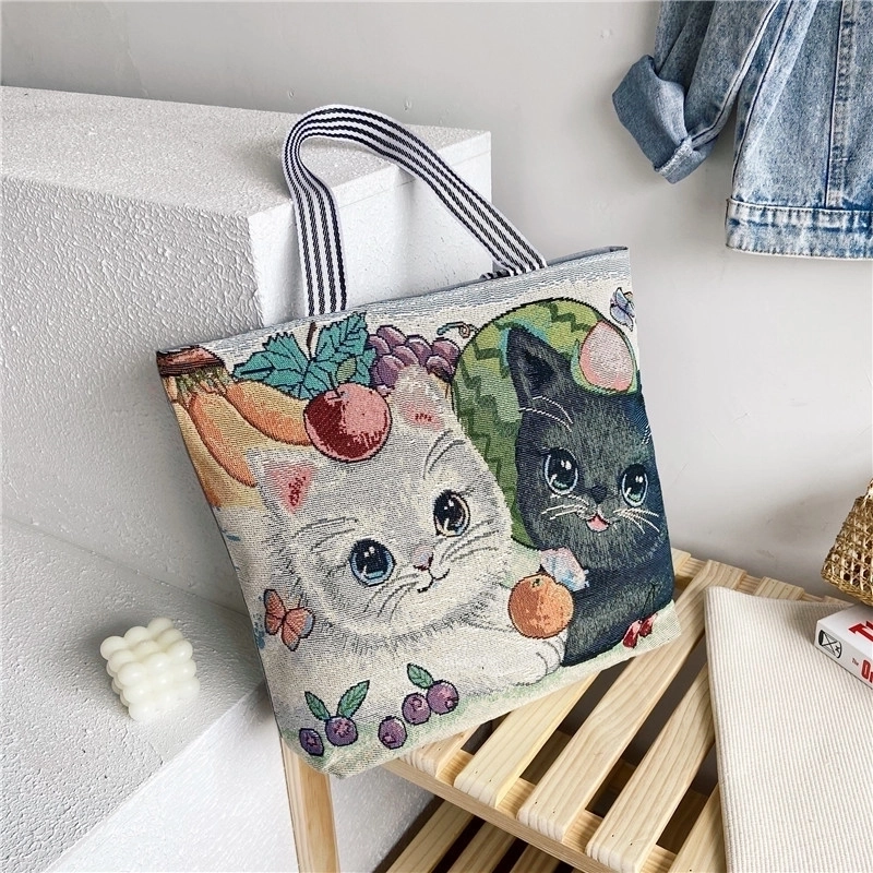 Unisex Vintage Style Portrait Animal Canvas Shopping Bags