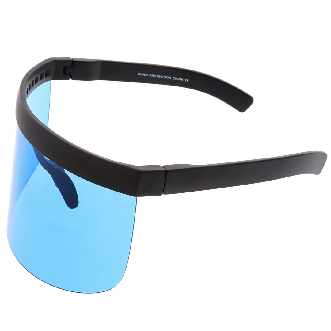 Futuristic Oversize Shield Visor glasses With Flat Top Colored Mono Lens 172mm
