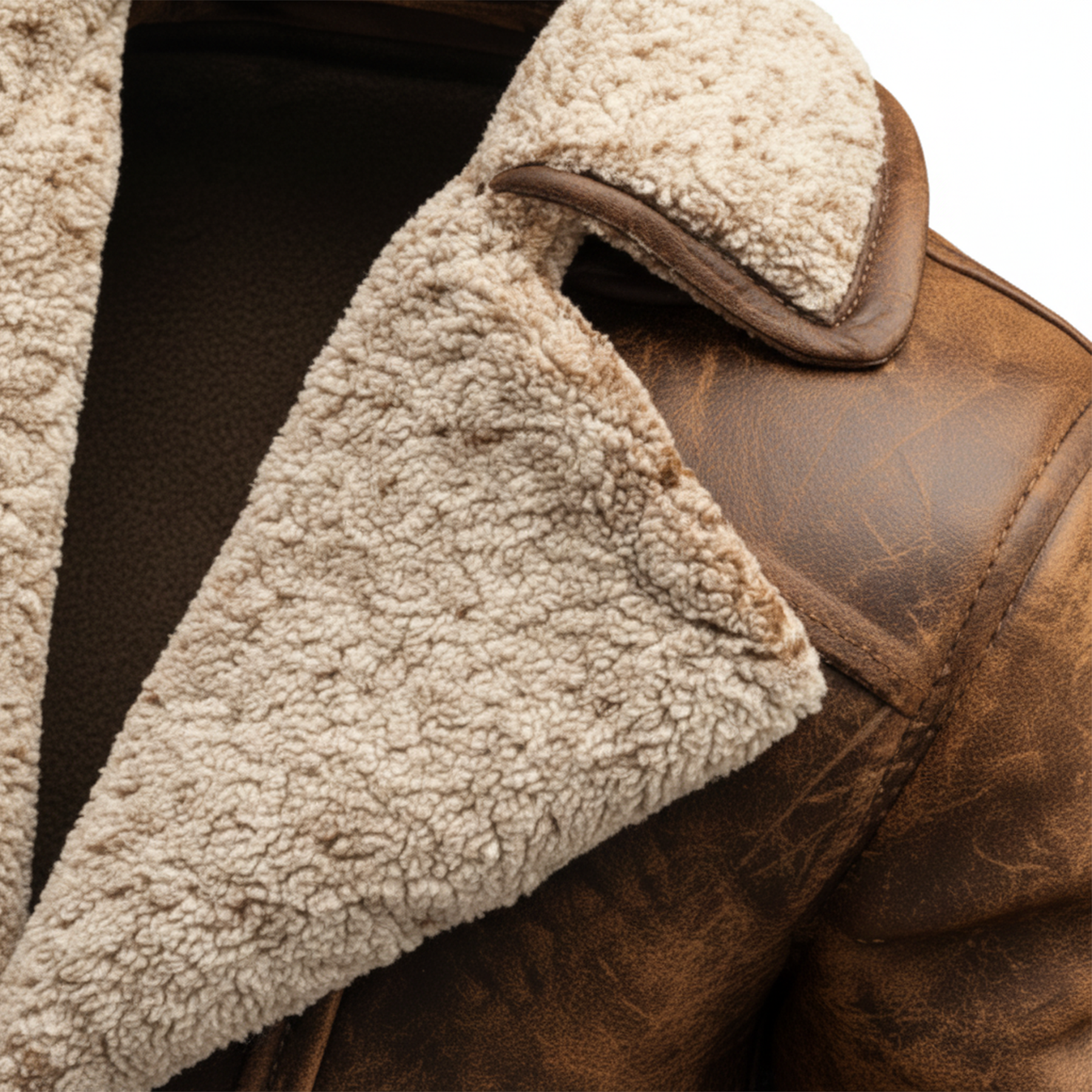 Men's Vintage Brown Leather Coat With Faux Fur Lining