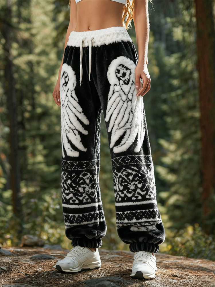 Viking Celtic Knot & Wing Pattern Design Women's Flannel Pants elevenforest