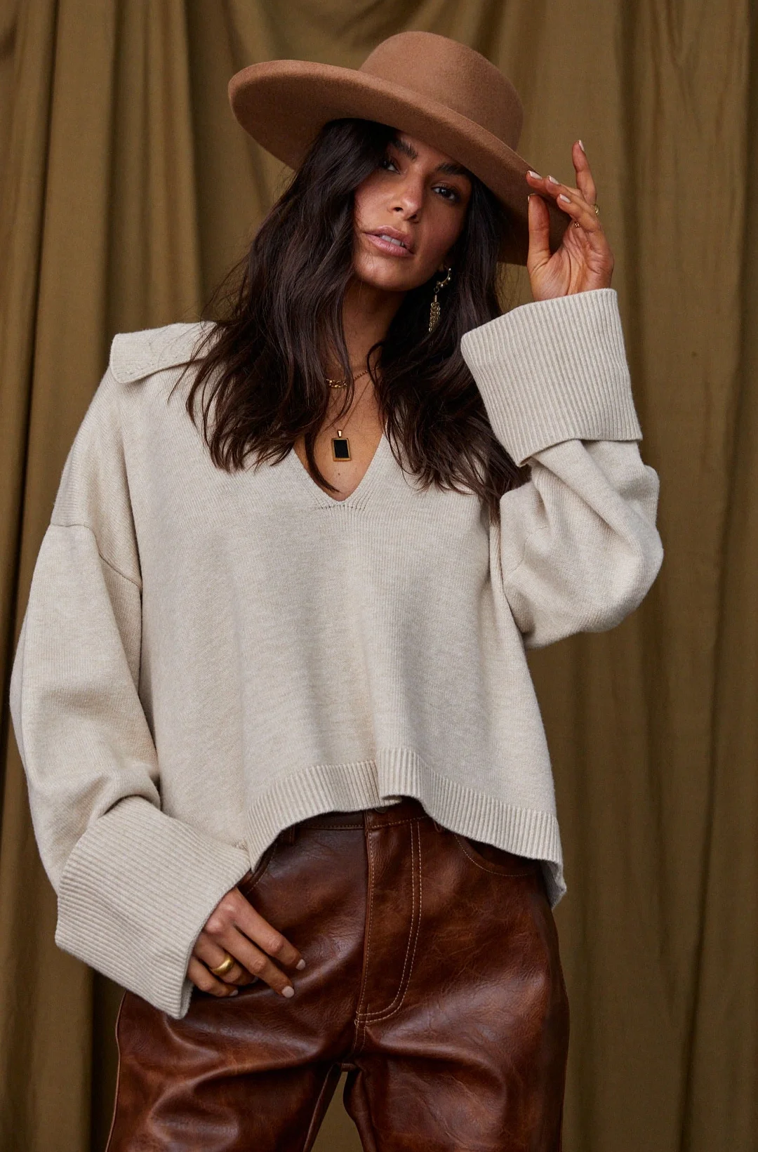 Brady Beige Collared Sweater