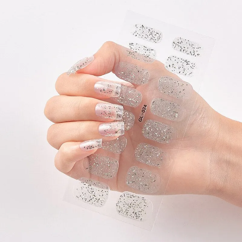 16 Tips/Sheet Lucency Patterned Nails With Creative Nail Decoration Sticker For Nails Decals Plain Stickers Shiny Nail Tape