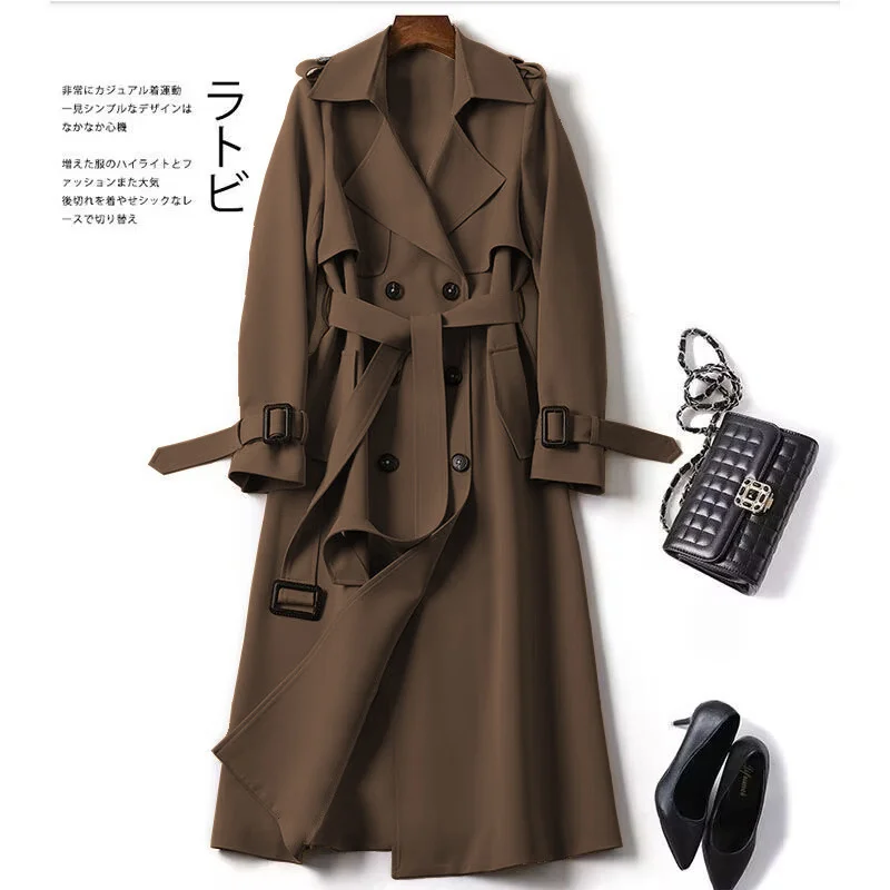 Woherb Woherb Women In The Long 2024 Spring And Autumn New Korean Version Of Large Size Small Popular British Wind Coat Over The Knee Coat-Outfit Ideas