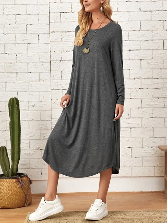 Casual Dress Shirt Black Midi Indigo Rouge Long Sleeve Pure Color Pocket Summer Spring