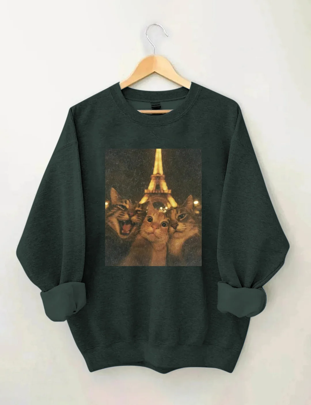 Cat Taking Selfie With Eiffel Tower Funny Sweatshirt