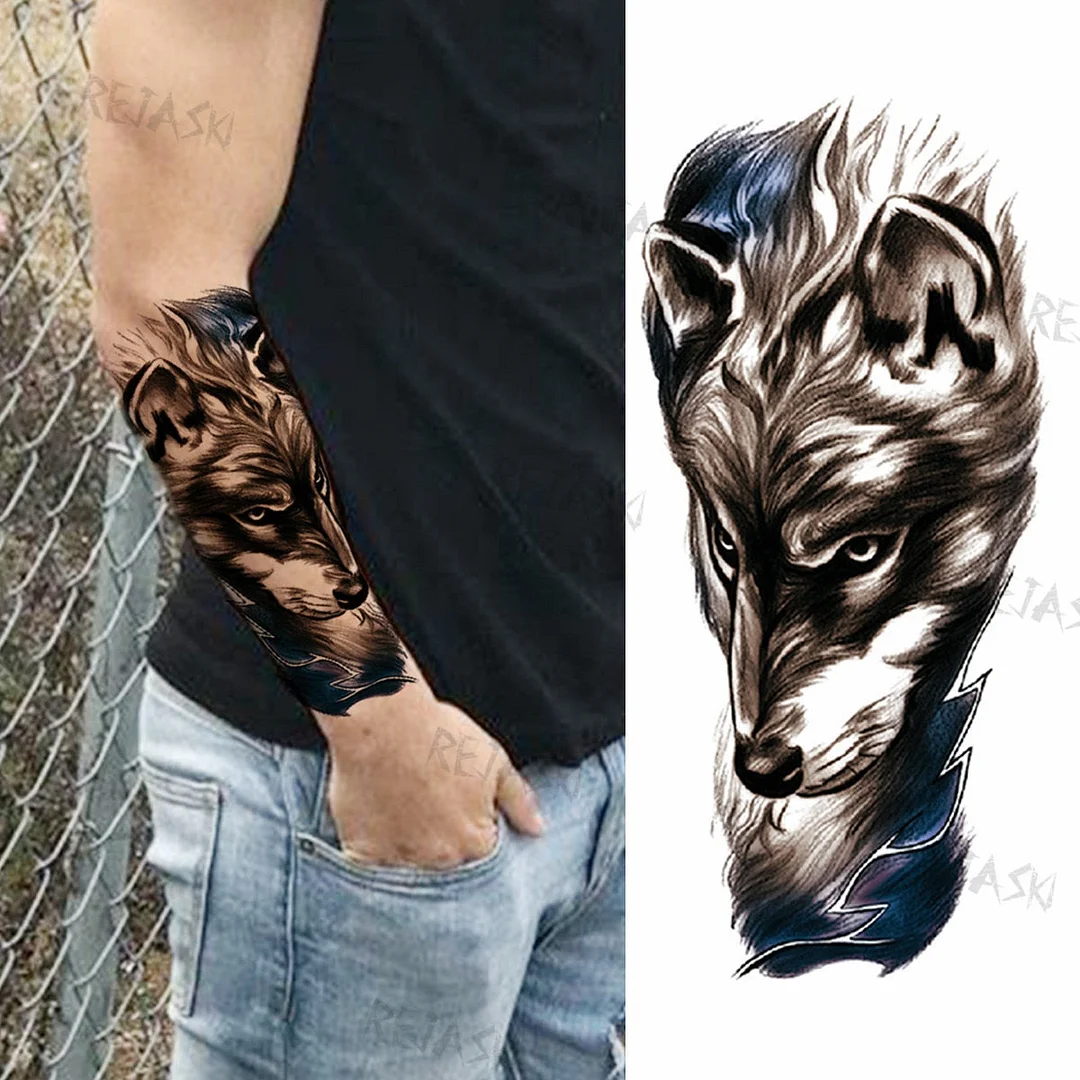 Gangster Wolf Temporary Tattoo For Women Men Death Skull Fake Tattoos Sticker DIY Harajuku Mermaid Waterproof Tatoo Body Art Arm