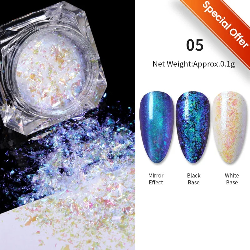 Crystals Aurora Nail Powder Iridescent Glitter Fire Opal Star Nail Art Cloud Flakes Chrome Powder Paillettes Nail Sequins-Nail Inspo
