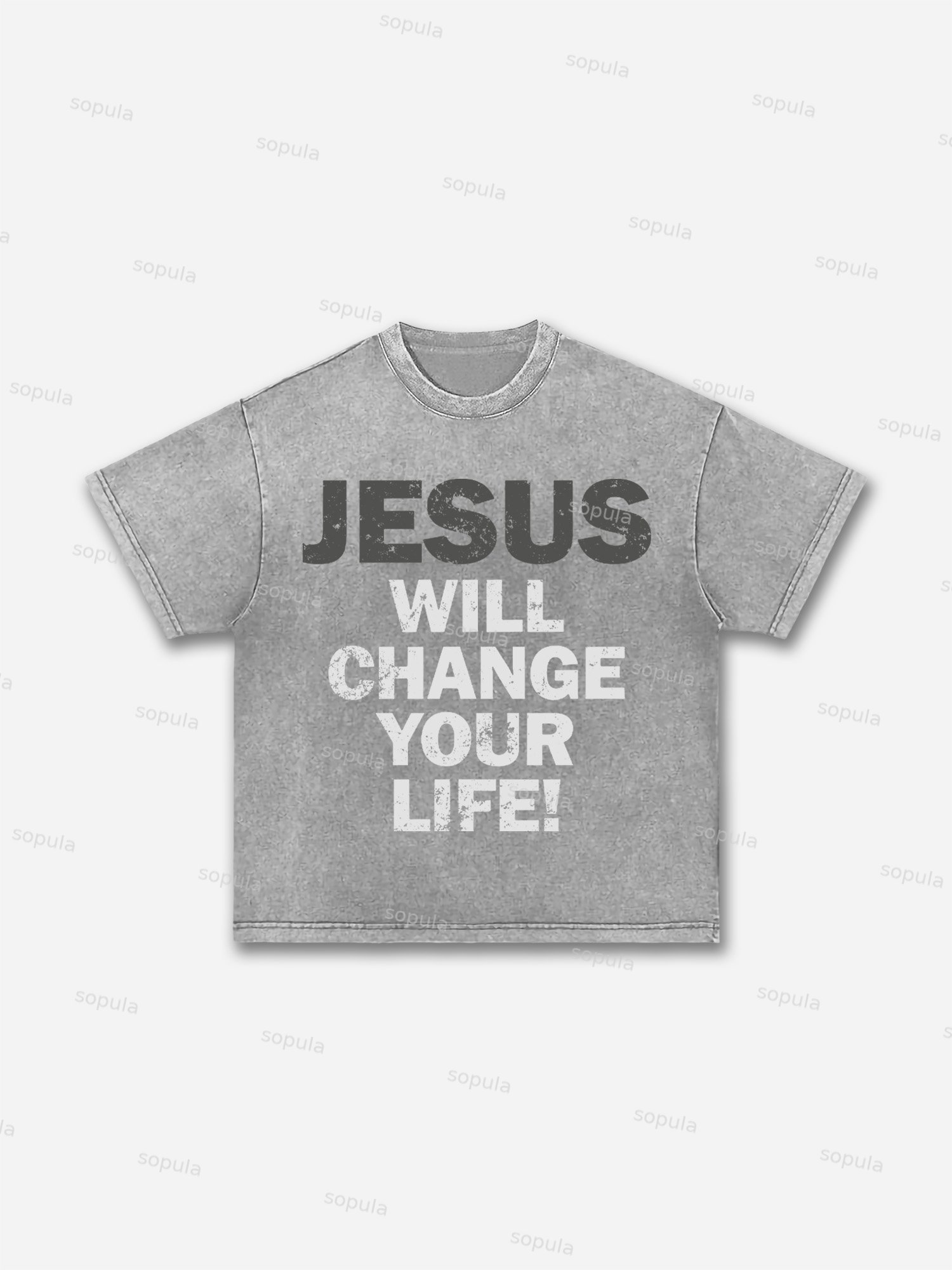 Jesus Will Change Your Life! Slogan Graphic Acid Wash T-shirt