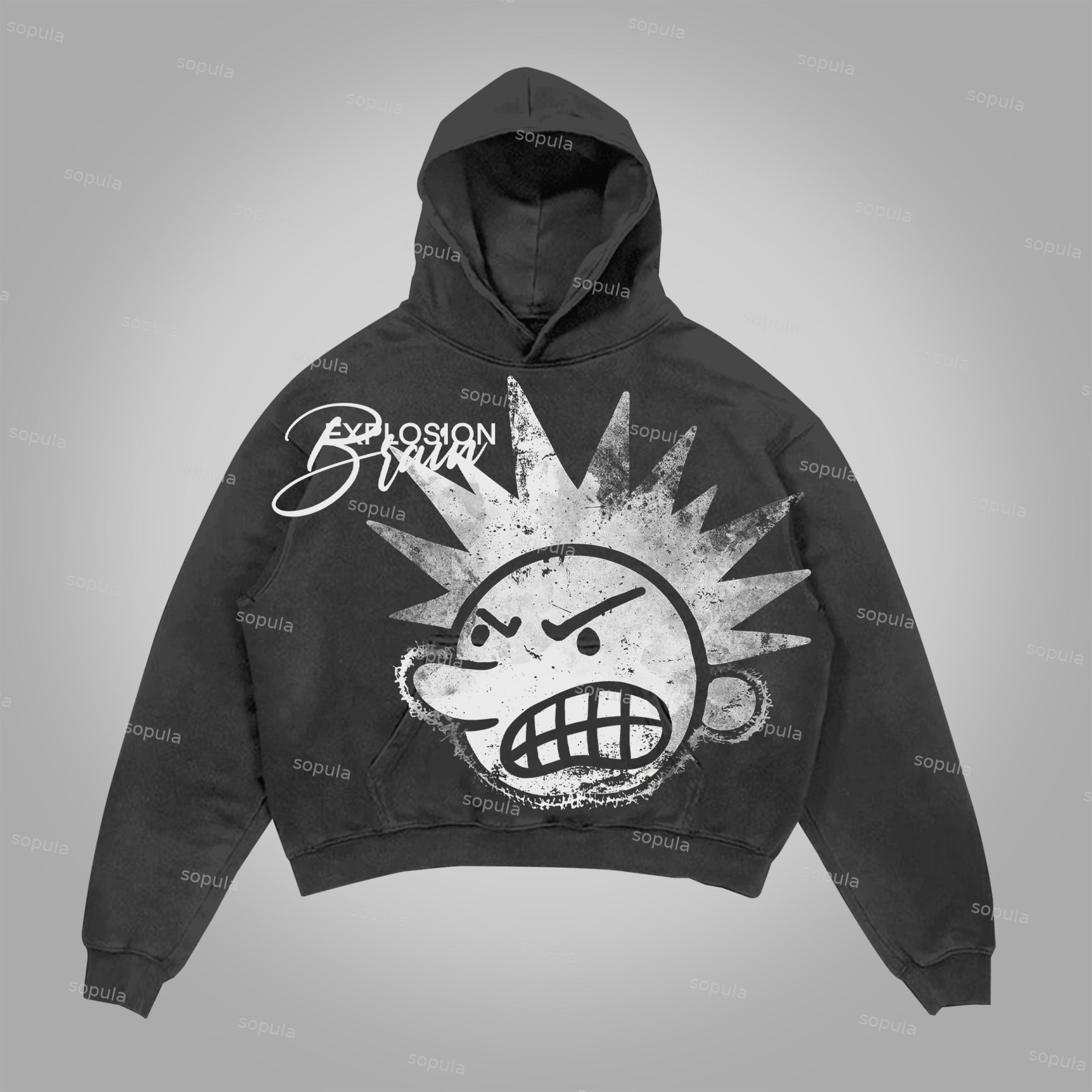 Sopula Casual The Brain Explodes Print Graphic Cotton Pocket Hoodie