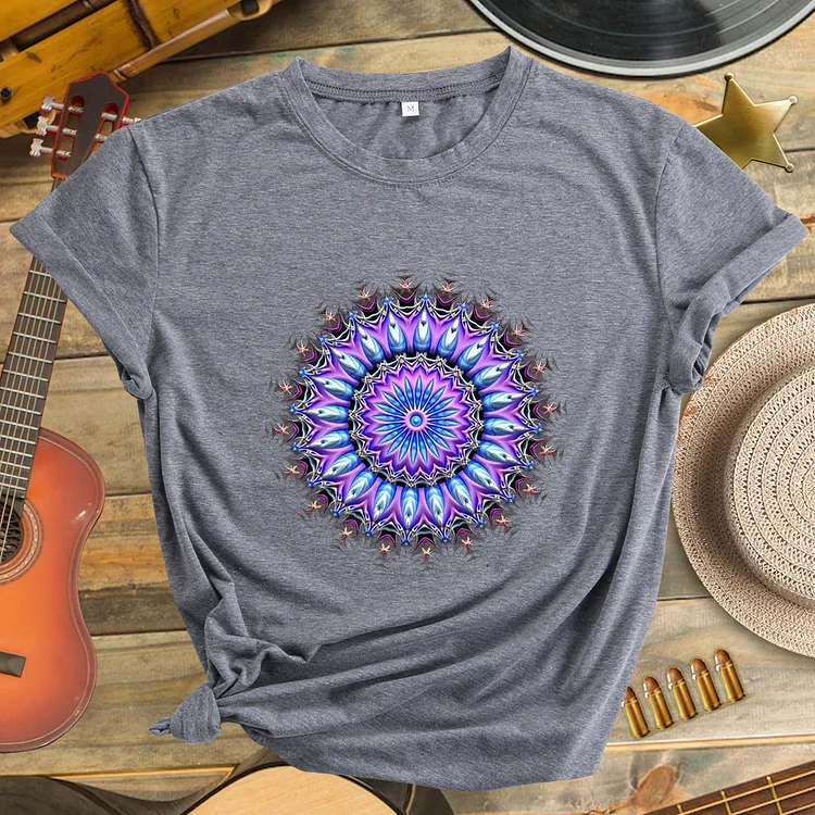 Purple Flower Round Neck T-shirt
