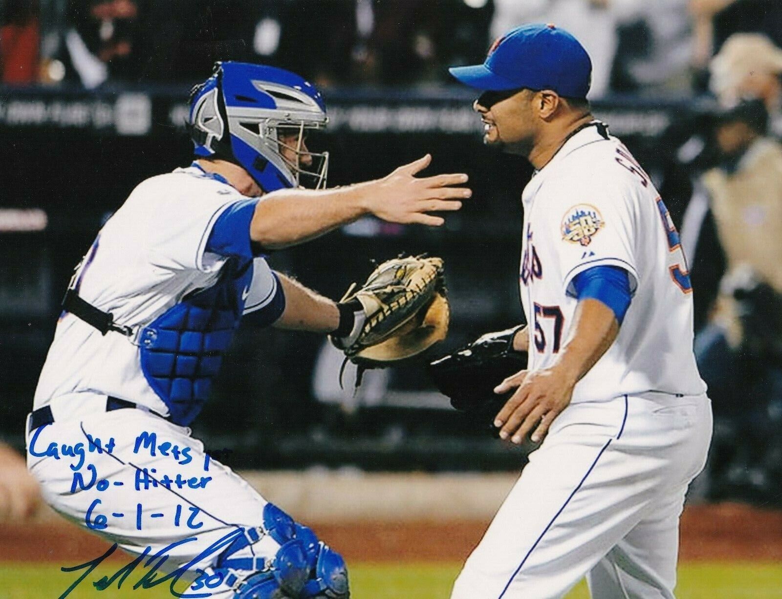 JOSH THOLE NEW YORK METS 'CAUGHT METS 1ST NO-HITTER 6-1-12' ACTION SIGNED 8x10