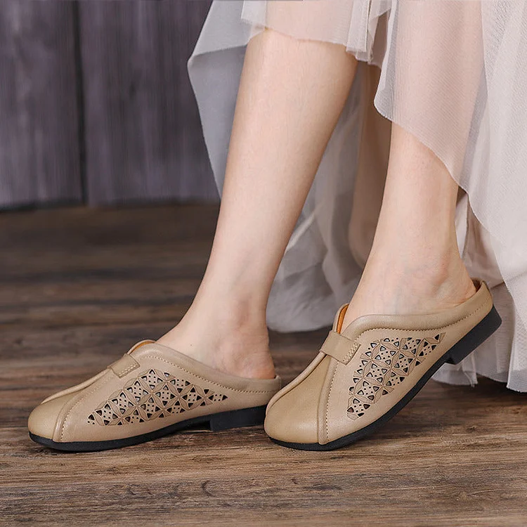 Women Summer Hollow Leather Casual Slippers