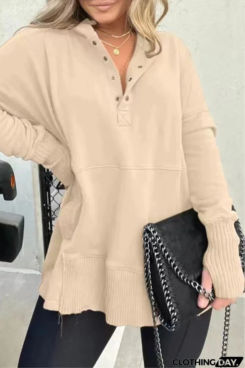 Casual Solid Buckle Hooded Collar Tops(7 Colors)