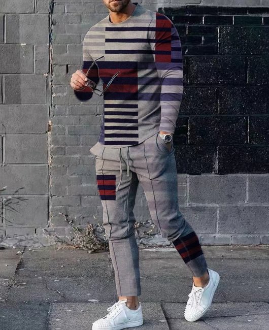 Casual Striped Panel Sweatshirt & Pants Set