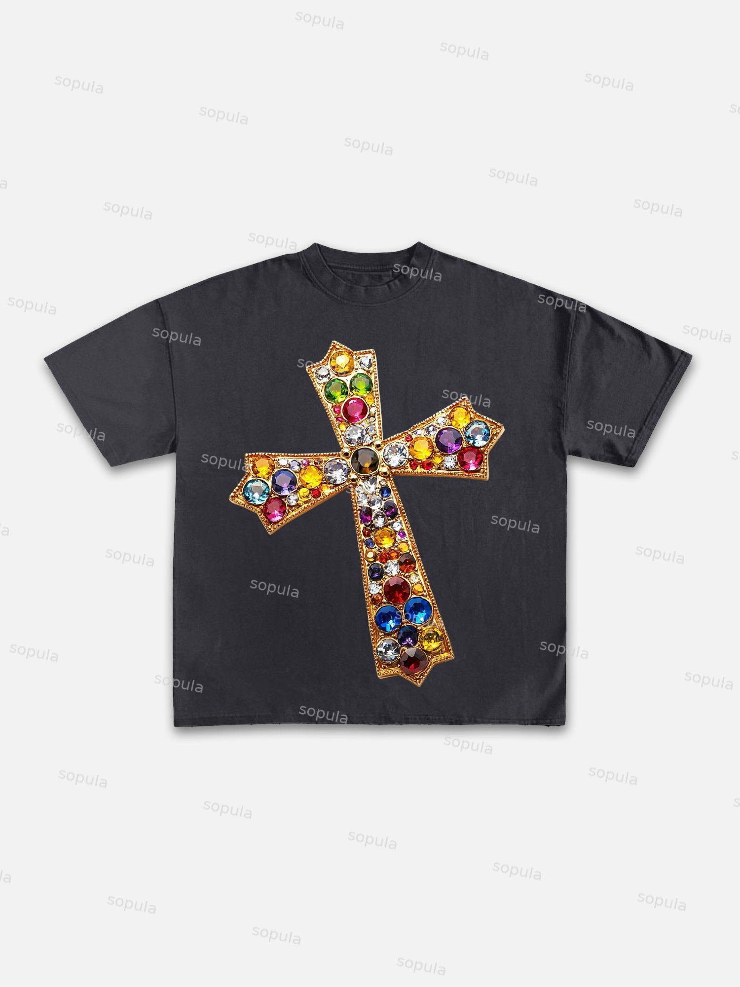 Diamond Cross Print Cotton T-shirt - Sopula｜Premium Graphic Tees & Graphic Clothing