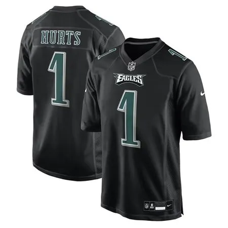 Men's Philadelphia Eagles #1 Jalen Hurts  Carbon Black Fashion Game Jersey