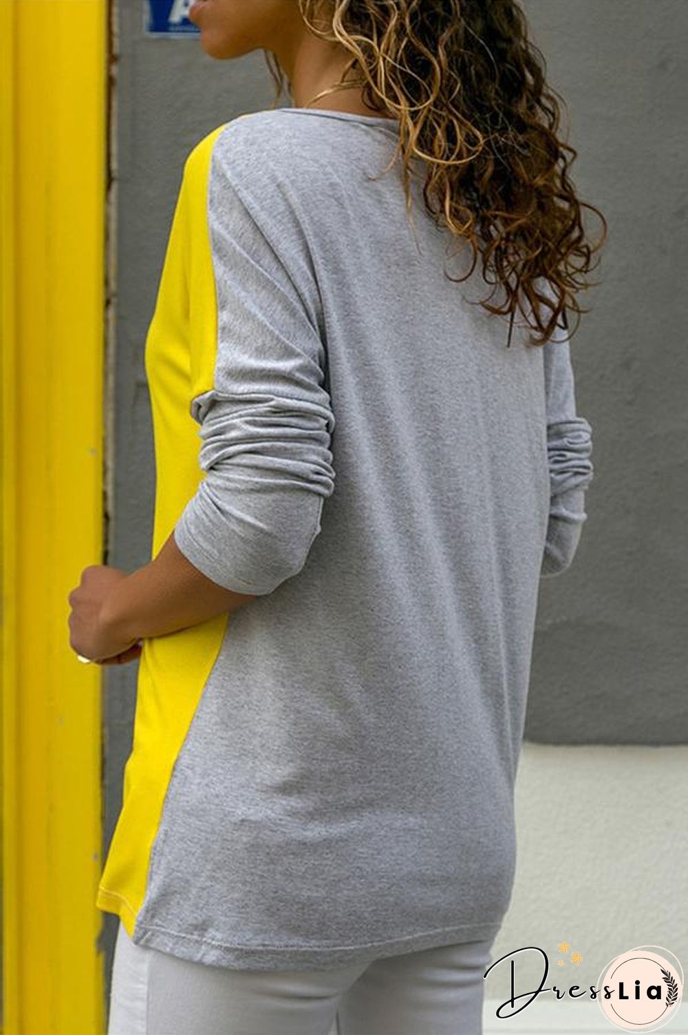 Splice Color Long Sleeve Contracted Style Blouse