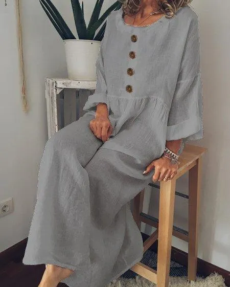 Casual Long Sleeve Cotton-Blend Casualdress