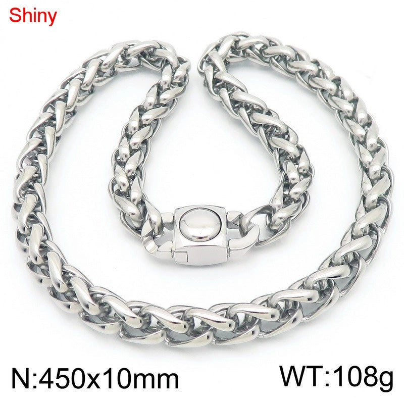 Fashion Stainless Steel 10mm Basket Chain Woven Chain Casting Buckle Necklace