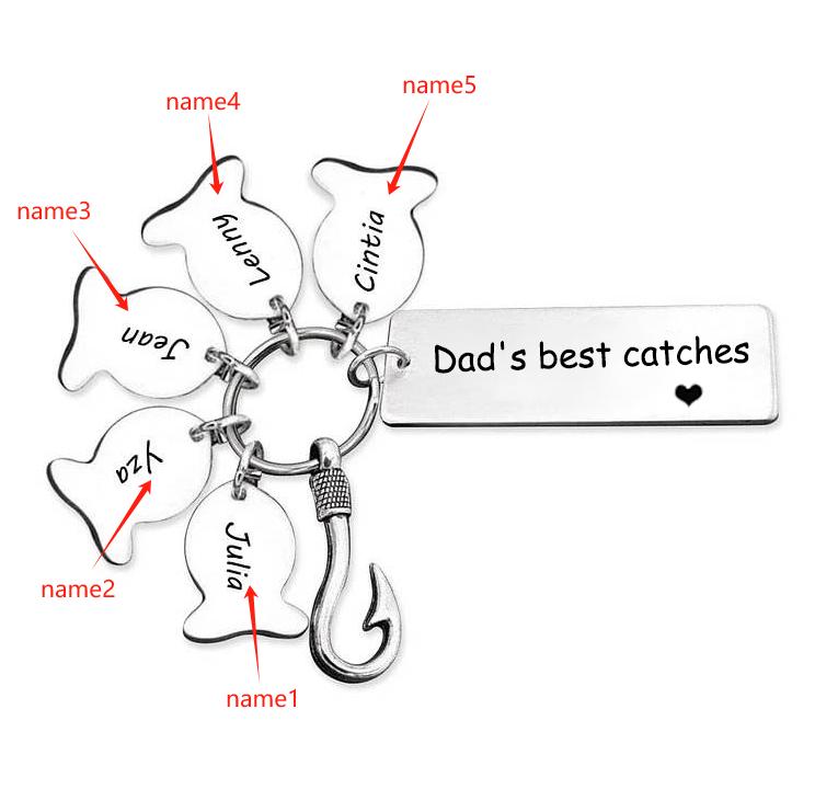 Personalised 5 Names Keychain Fish Charms Keychain Gifts For Daddy - Dad's best catches-Jessemade AU