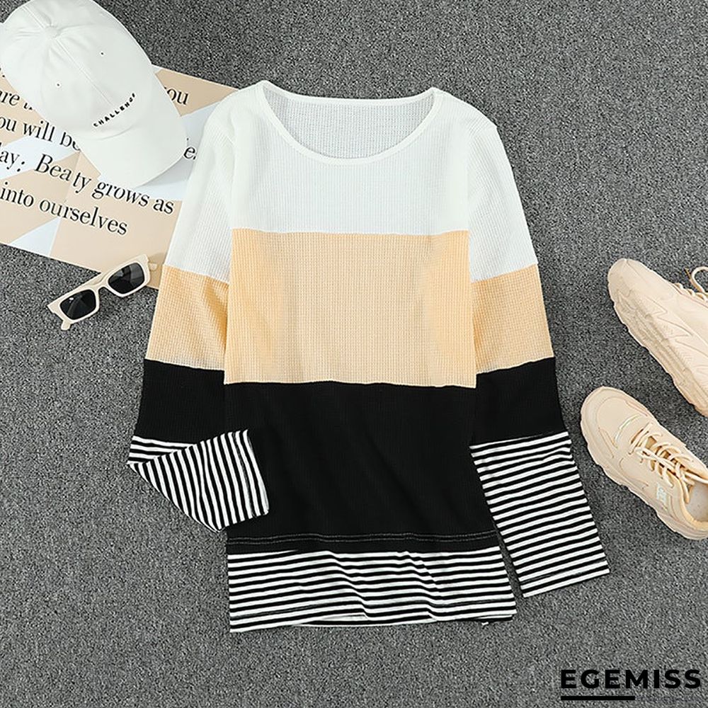 Fashion Striped Round Neck Long Sleeve Pullover Sweater | EGEMISS