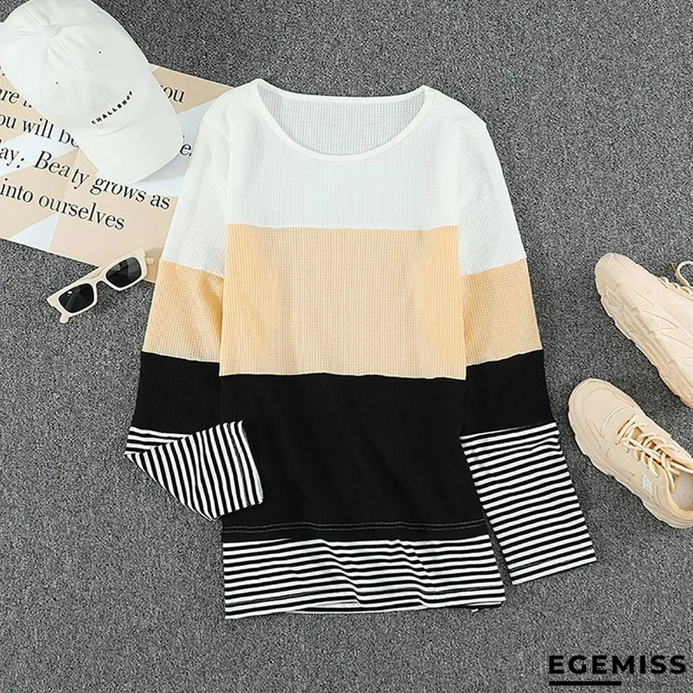 Fashion Striped Round Neck Long Sleeve Pullover Sweater | EGEMISS