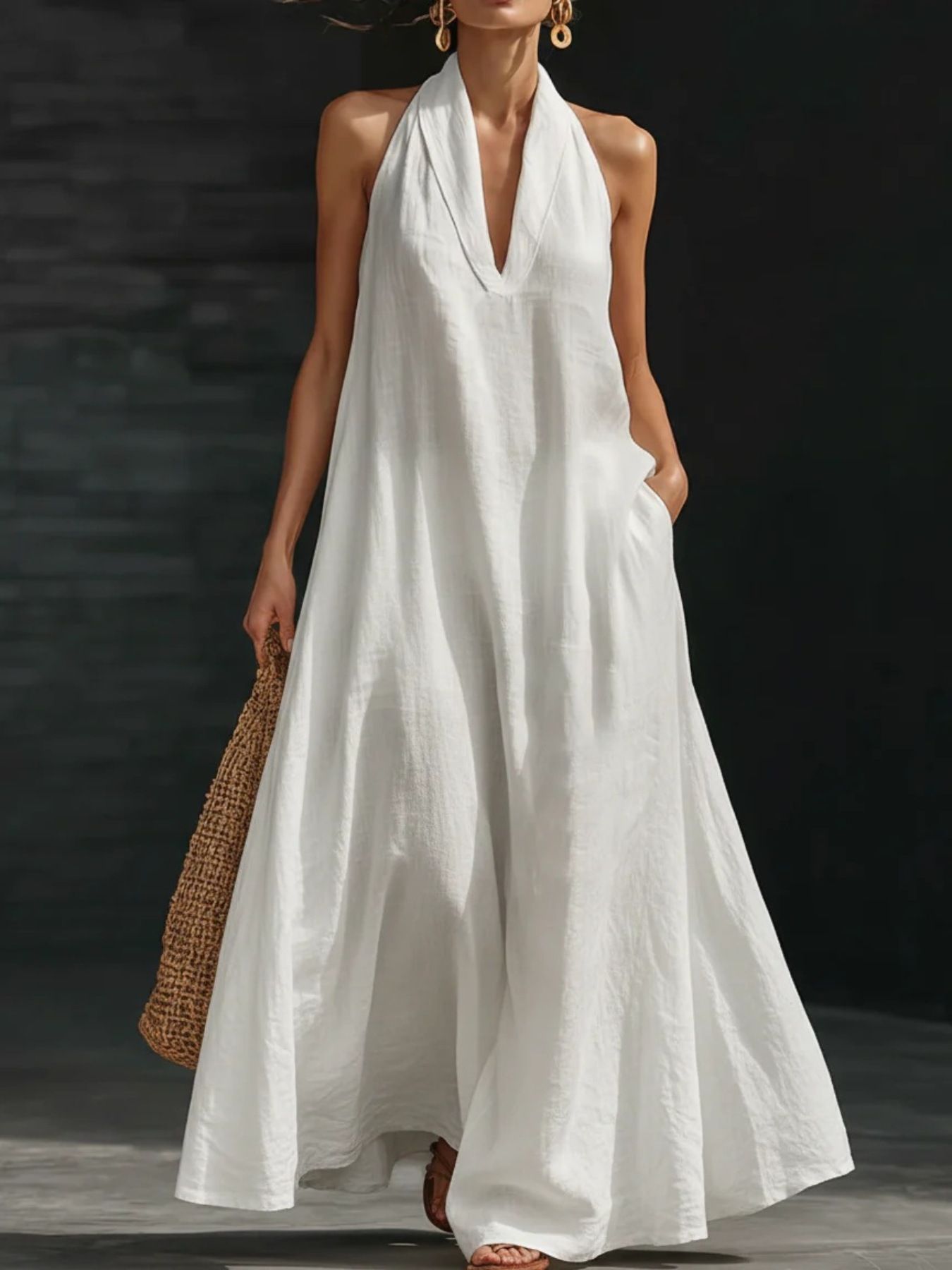 Halter Neck Maxi Dress with Pockets mysite idetrend