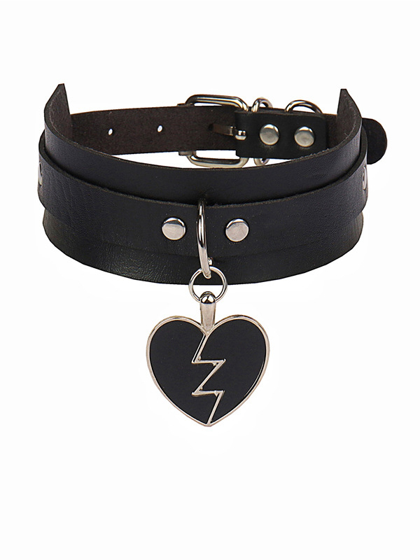 Hip-pop Style Heart Pendant Black Wide PU Choker