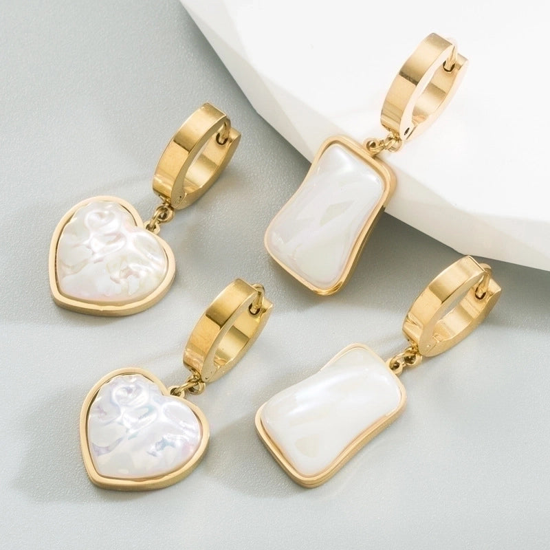 Fashion Geometric Plating 304 Stainless Steel Artificial Pearls 18K Gold Plated Drop Earrings