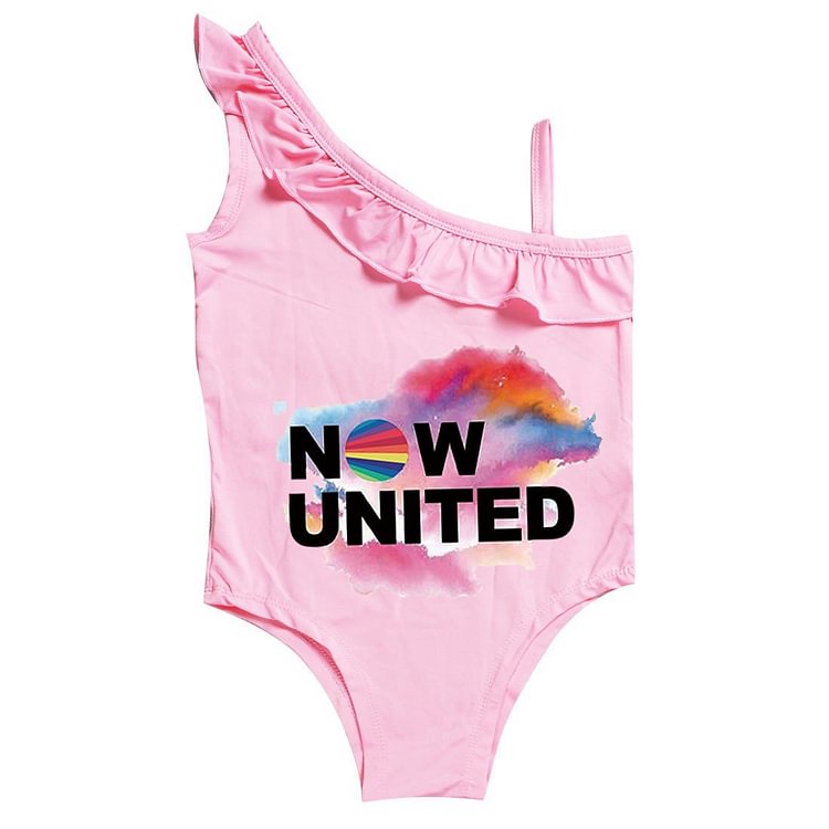 Mayoulove Now United Print Little Girls One Piece Ruffle Shoulder Swimwear-Mayoulove
