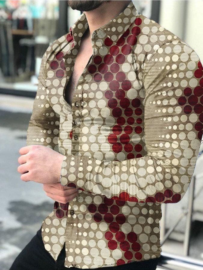 Graffiti print lapel collar long sleeve shirt