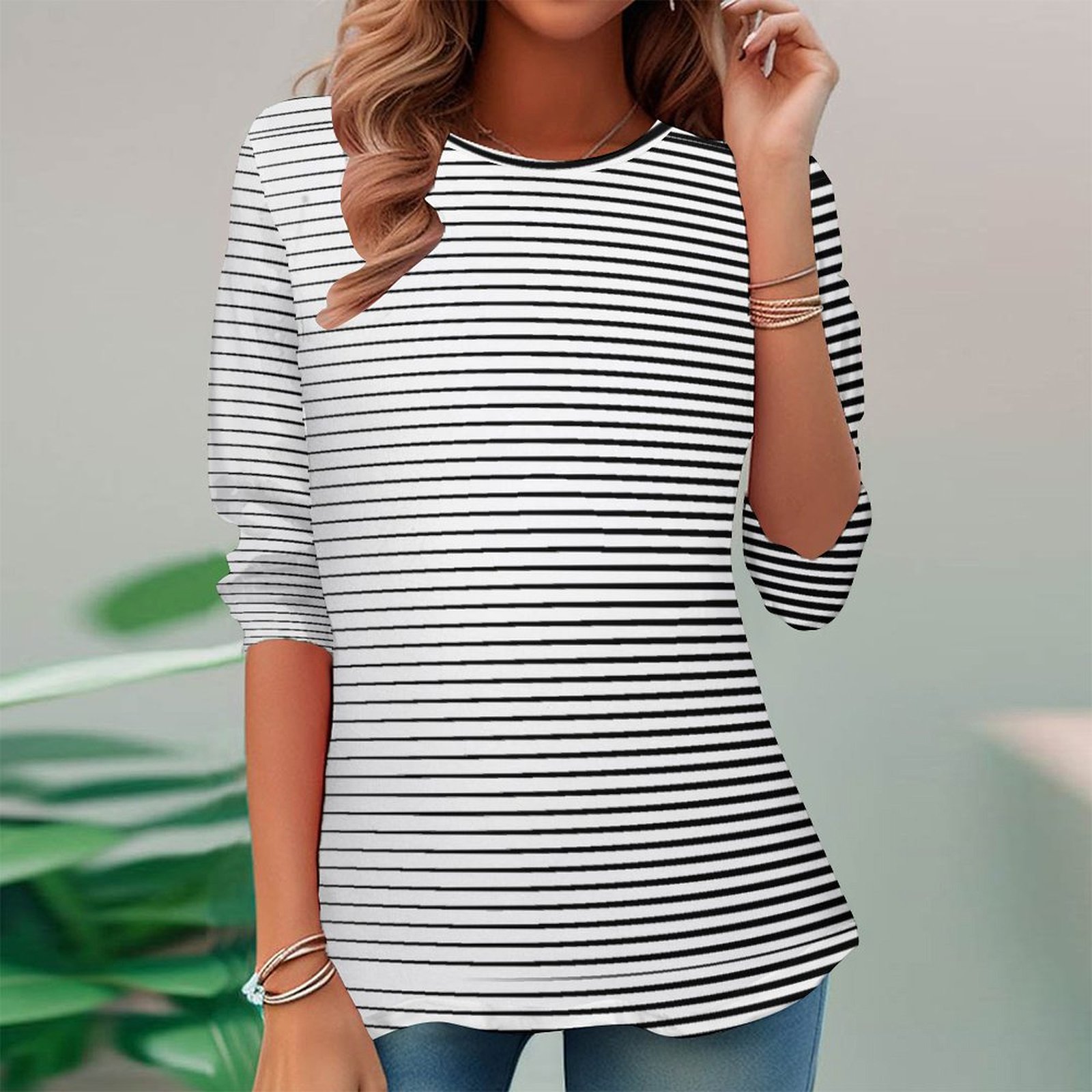 Women Long Sleeve V-neck Graphic Floral Printed Top