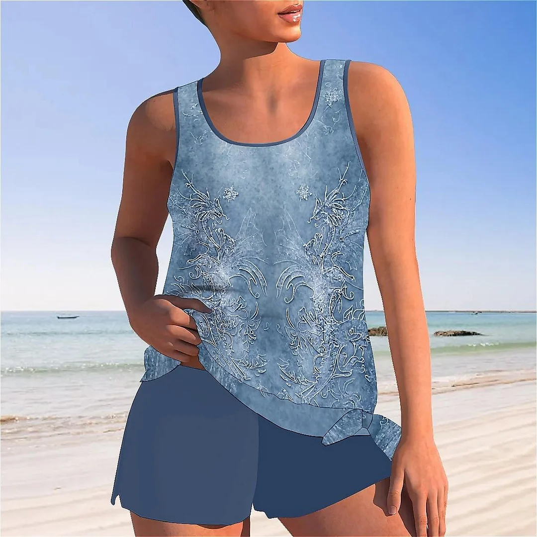 Bowknot Vintage,Blue Mid Waisted Tankini Set - Plus Size Available