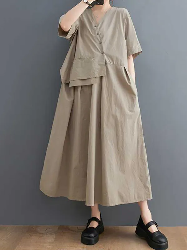 Elasticity Pleated Solid Color Split-Joint A-Line Long Sleeves Round-Neck Mini Dresses