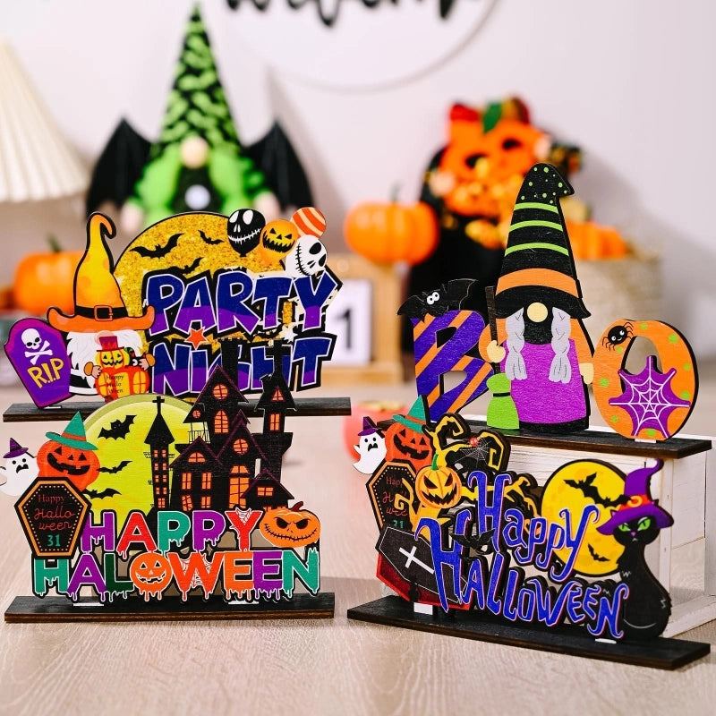 Halloween Pumpkin Spider Web Bat Wood Party Ornaments