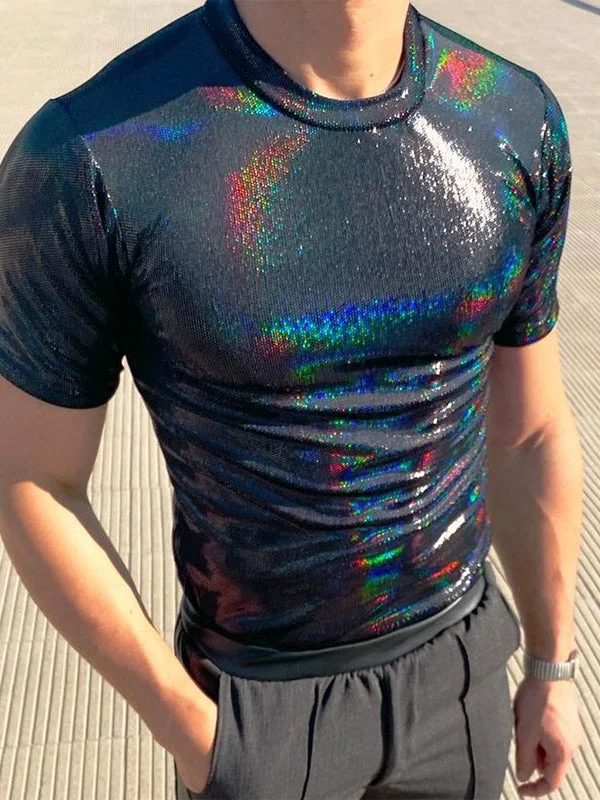 Aonga - Mens Shiny Coating Skinny T-ShirtJ