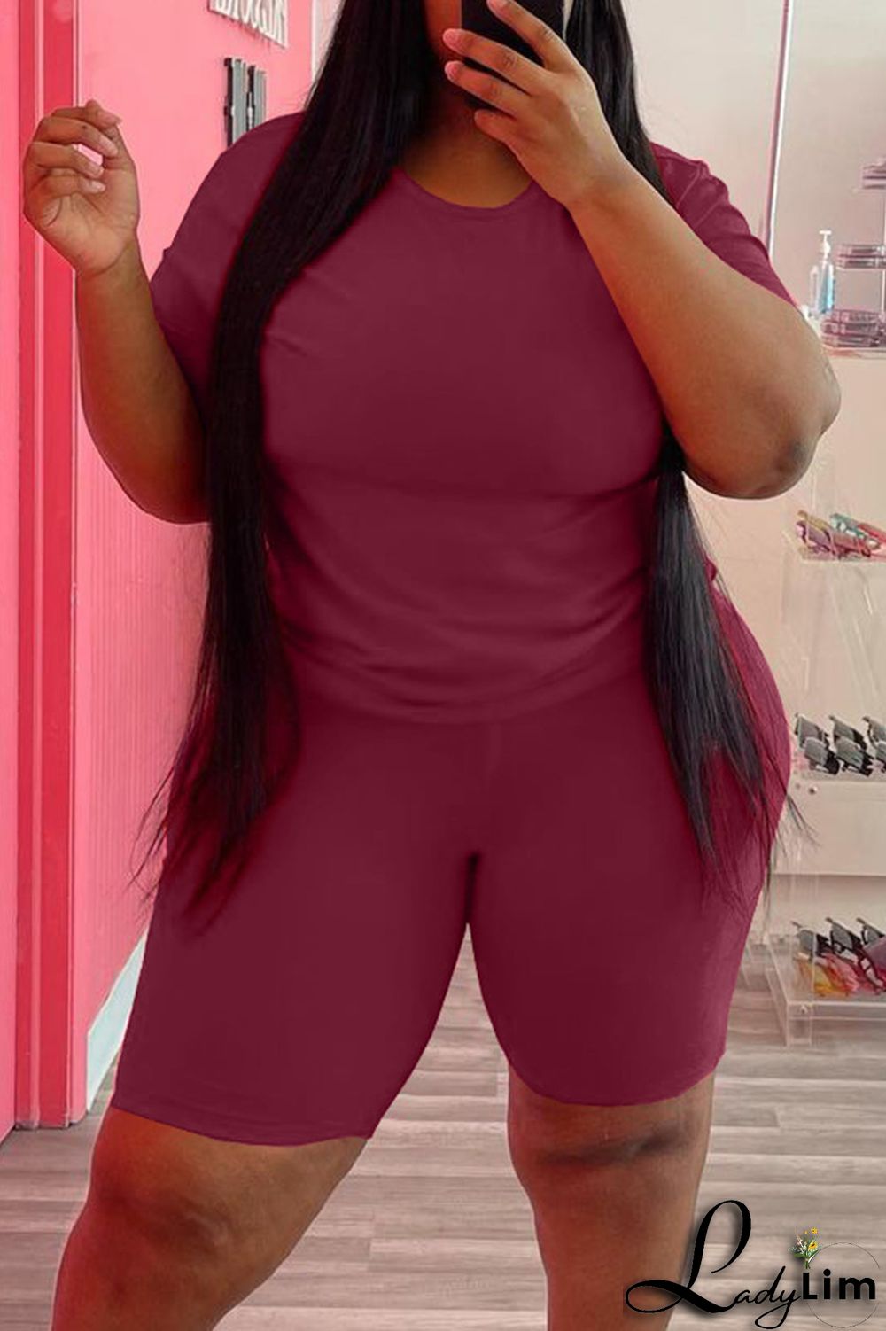 Black Fashion Casual Solid Basic O Neck Plus Size Two Pieces