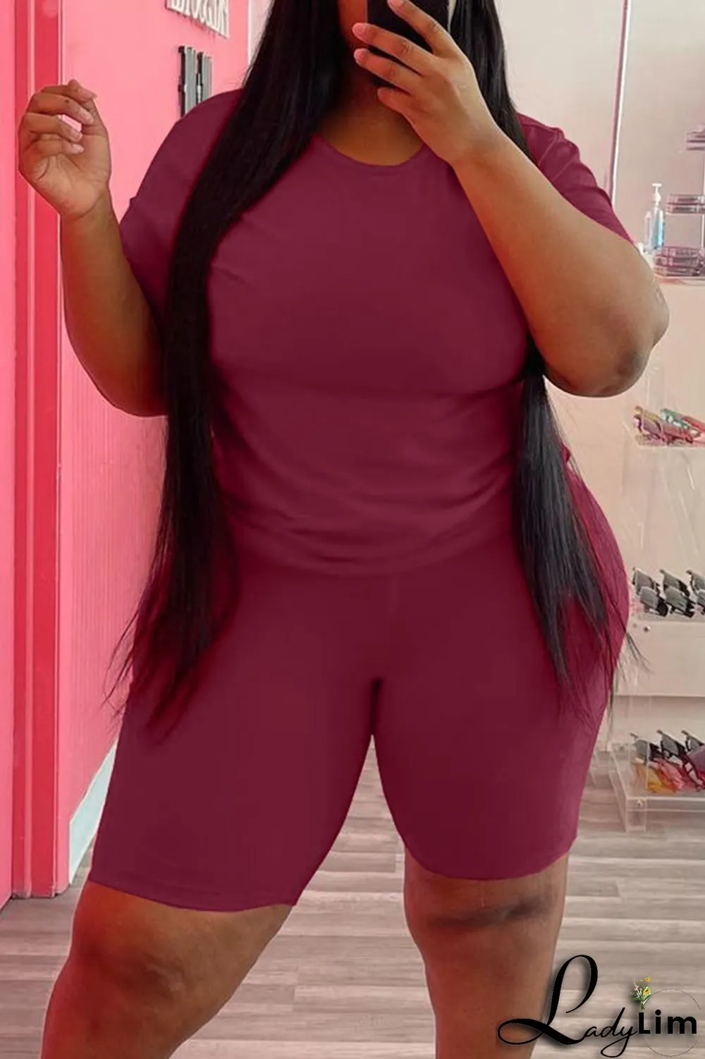 Black Fashion Casual Solid Basic O Neck Plus Size Two Pieces